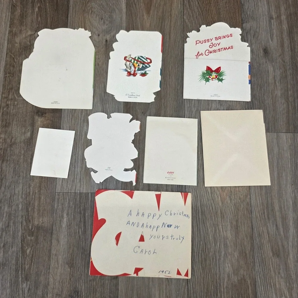 Vintage 1950s Christmas Card Lot Die Cut Kittens Puppies Teddy Bear MCM Norcross